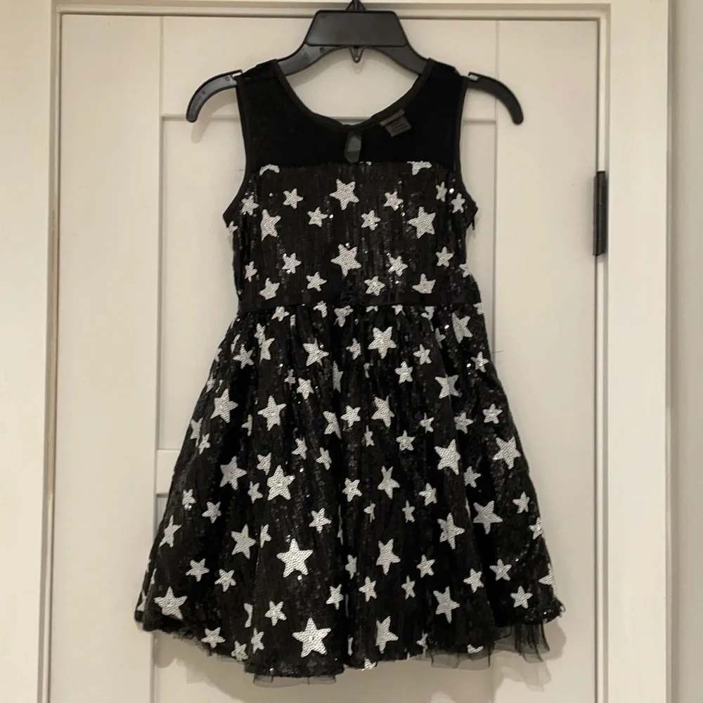 4th of July HARAJUKU MINI GWEN STEFANI BLACK WHITE SEQUIN STAR DRESS L 10-12 - Picture 4 of 13